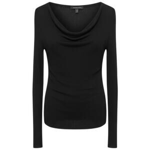 Eileen Fisher 100% Tencel Black Cowl Neck Long Sleeve Lightweight Knit Top Sz S